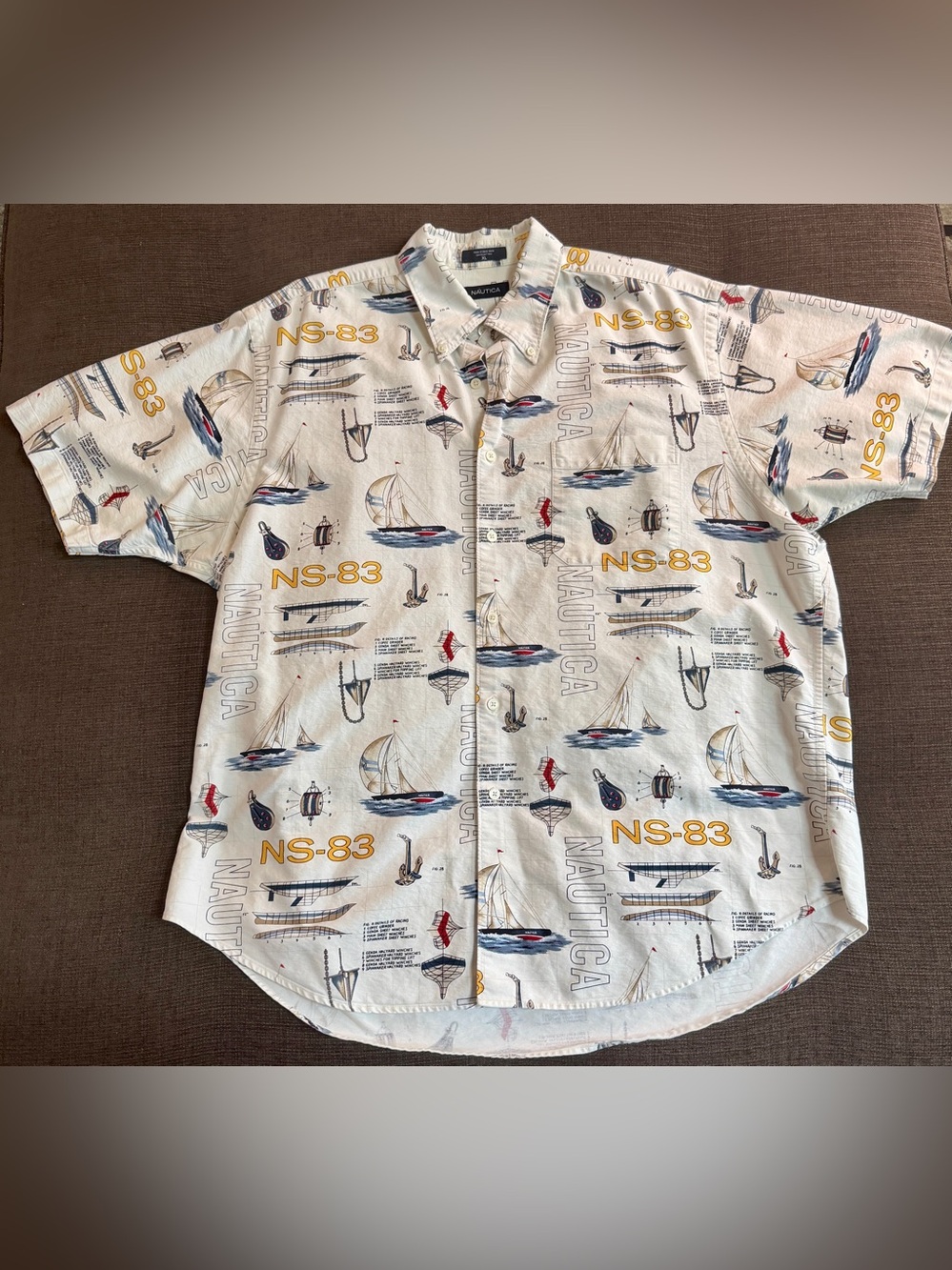 Nautica Men's Short-Sleeve Sailboat Print Shirt - White XL